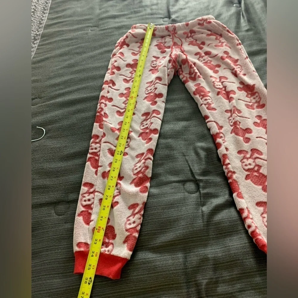 Disney Fleece Mickey Mouse Pajama Set Top Pants Red Cream Medium